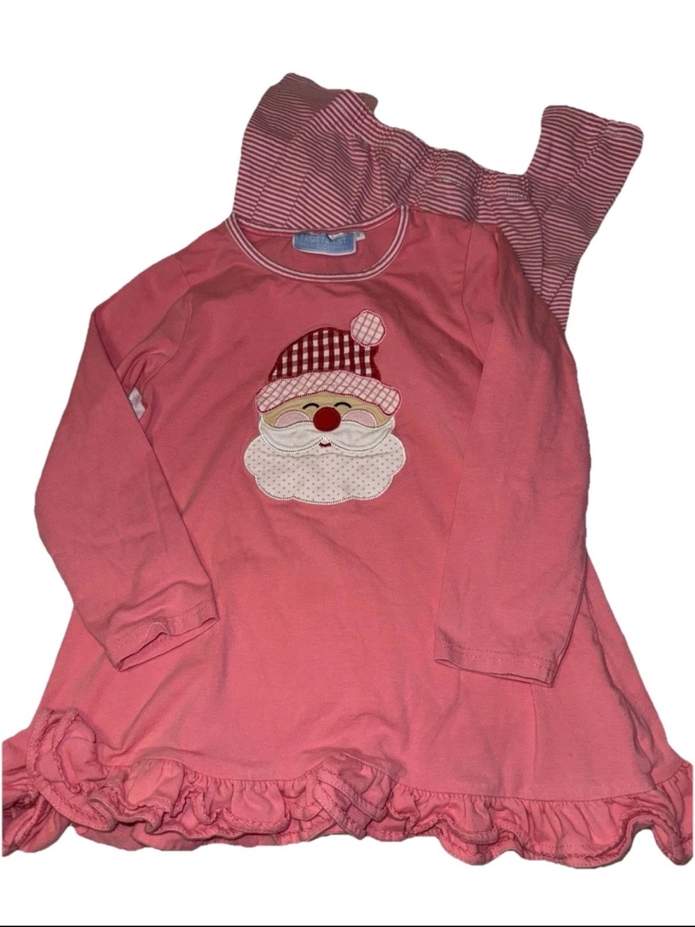 Trotter Street Kids Pink Santa Ruffle Tunic & Leggings Set - Size 6